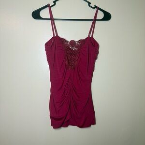 Vanity Magenta Ruched Lace Tank Top